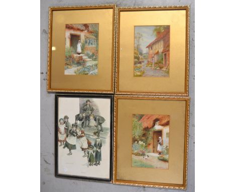 ARTHUR CLAUDE STRACHAN (1865-1938); a pair of watercolours, each depicting a young girl at a cottage doorway, each signed low