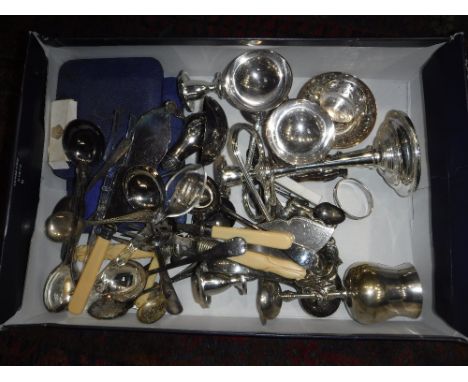 SILVER PLATED CUTLERY, a silver plated candelabra and other silver plated ware (1 box)