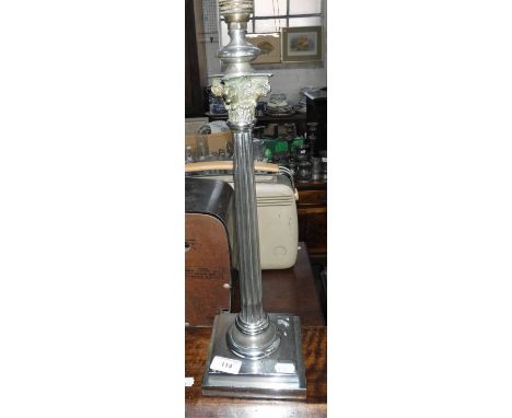 A CHROMIUM PLATED CORINTHIAN COLUMN TABLE LAMP, 18.5" high