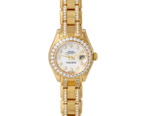 ROLEX Lady-Datejust Pearlmaster "Perlmutt Diamanten", Ref. 80298. Damenuhr. Gold 18K, Lünette und Band mit Diamanten. Perlmut
