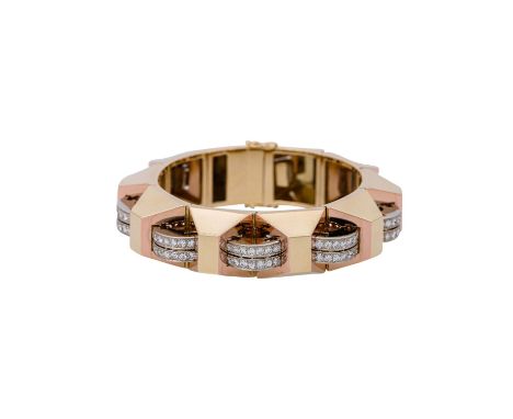 Herausragendes Armband mit Diamanten zus. ca. 4,2 ct, Übergangsschliff, ca. WEISS-GW (H-K)/VS-P1, GG/WG/RG 14K, 62,2 gr, L: c