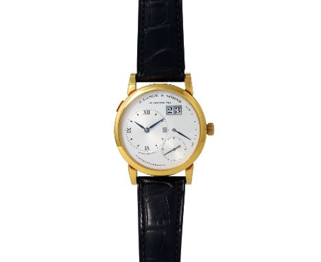 A. LANGE & SÖHNE Lange 1 "Blaue Zeiger", Ref. 101.022. Armbanduhr. Gold 18K. Handaufzug-Werk, Kaliber L901,0. Werk Nr. 27174.