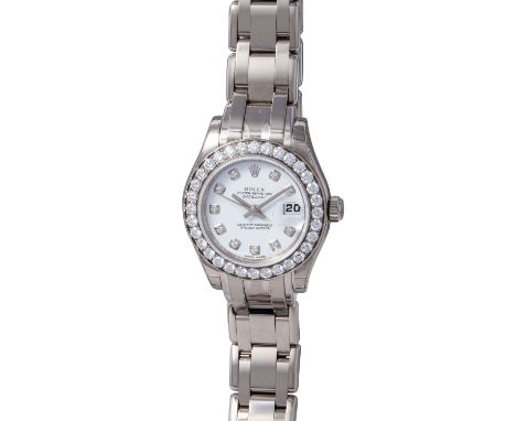 ROLEX Lady-Datejust Pearlmaster "Weiß Diamanten", Ref. 80299. Damenuhr. Gold 18K, Lünette und Zifferblatt mit Diamanten. Auto