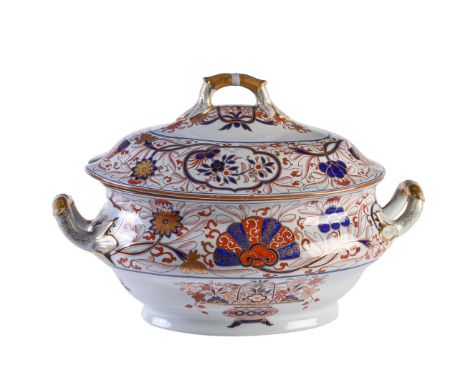 A Spode Stone China two-handled Imari pattern oval soup tureen and cover, circa 1830, blue printed Chinese seal mark, 39cm in