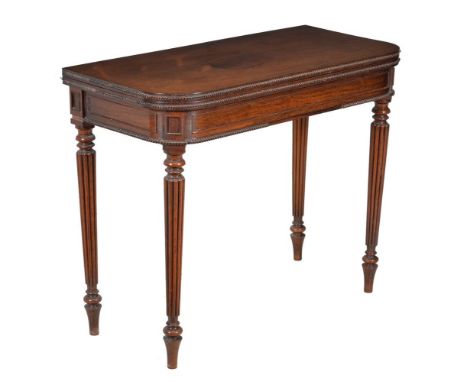 A Regency rosewood card table, circa 1820, in the manner of Gillows, with green baize inset playing surface, 75cm high, 92cm 