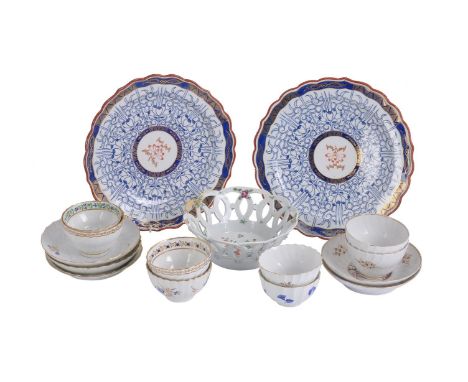 A selection of Worcester porcelain, various dates mostly last quarter 18th century, including; a polychrome chestnut basket p