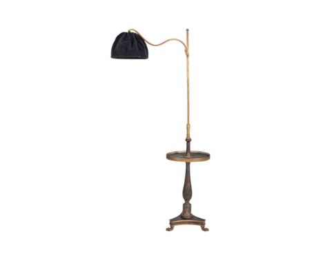 A Chinoiserie black lacquered and brass standard reading lamp, Dreyfous of Paris, first quarter 20th century, the collar to t