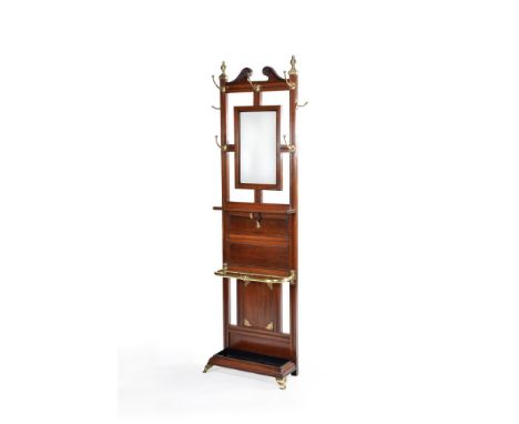 A late Victorian walnut and brass mounted hall stand, in Aesthetic taste, circa 1890, in the manner of Shoolbred &amp; Co., t