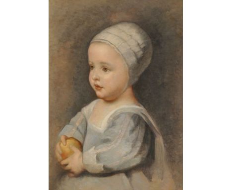Charles Bianchini (French 1860 - 1905)   Portrait of a child holding an apple   Oil on canvas   48 x 36cm (18¾ x 14 in.)