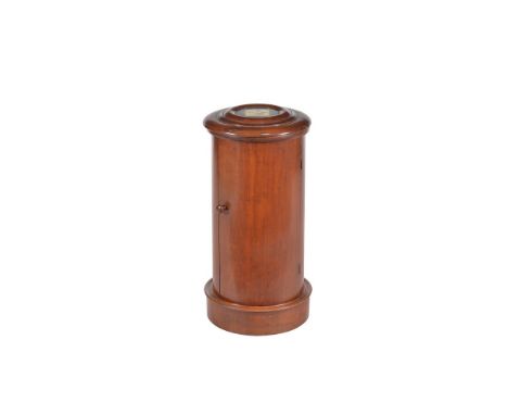 A Victorian mahogany cylindrical washstand pot cupboard, circa 1880, the top with original inset tile and opening to a basin,