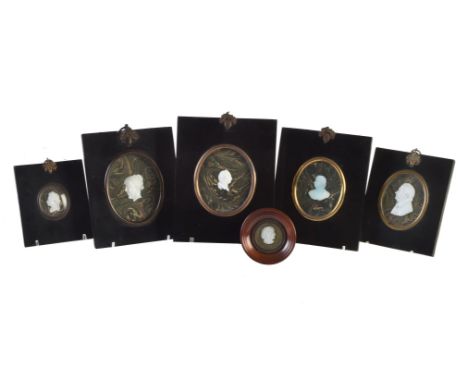 A group of six opaque white bust portrait sulphides, various dates, late 18th/ first half 19th century, including George III,