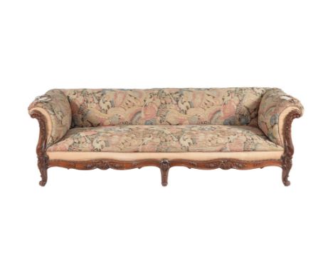 A Victorian solid rosewood framed 'country' house sofa, circa 1860, 68cm high, 215cm wide, 80cm deep.  ϒ  Indicates that this