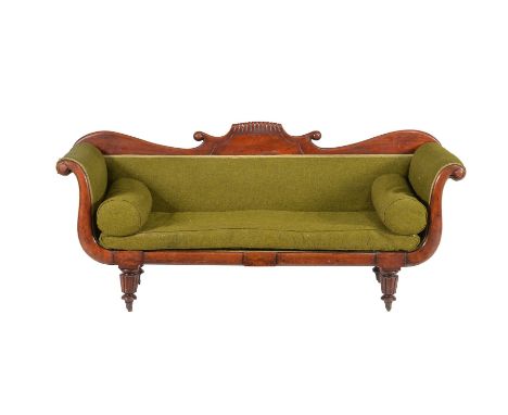 A William IV mahogany sofa, circa 1835, the yoke back with gadrooned tablet cresting, above the fitted seat cushion flanked b