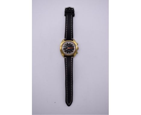 A vintage Avia 'Olympic' gold plated manual wind chronograph wristwatch,&nbsp;40mm, on replacement leather strap. 