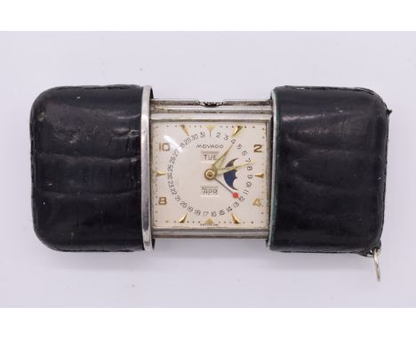 A rare 1940s&nbsp;Movado Calendermeto travel watch, having&nbsp;calendar function for day, date, month and moon phase, number