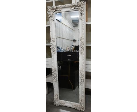 French style full length bevelled mirror in cream painted shell and foliate moulded frame, 168 cm high x 60 cm wide 