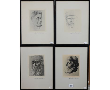 After Eggert Gudmundsson - A set of four lithographic portrait studies, 36 x 27 cm (4) 