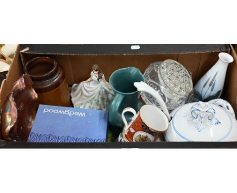 Various decorative china and glassware including a large pair of Welsh Dragon Pottery vases, orange baluster vases, Pendelfin