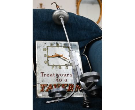 A vintage Tavern Beer advertising mirror incorporating a clock, 40 x 30 cm to/w an Art Deco electrolier (2) 