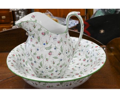 A Victorian Copeland Late Spode floral-printed ewer and basin (2) 