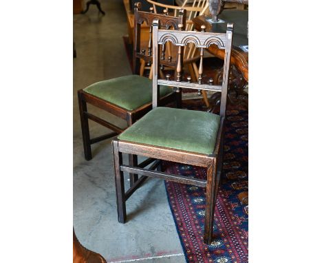 A set of four Ercol Old Colonial Yorkshire (716) dining chairs with green dralon pad seats 