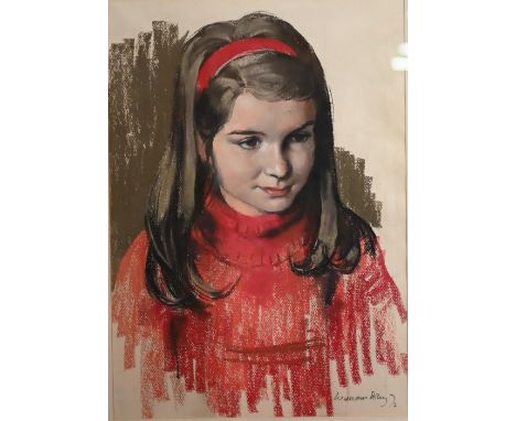 William Dring RA (1904-1990) - Portrait of a young girl 'Caroline', chalk pastel, signed and dated '72, 45 x 31 cm 