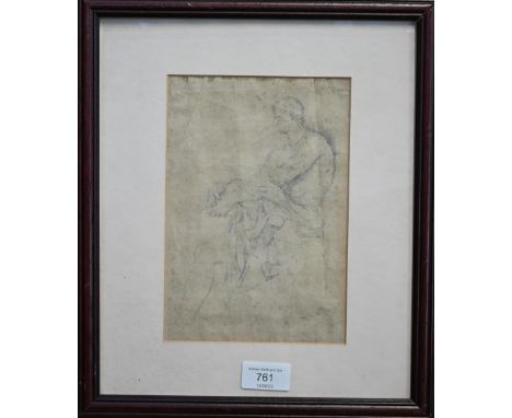 A pencil study of a seated male in the Old Master manner, 21 x 14.5 cm 