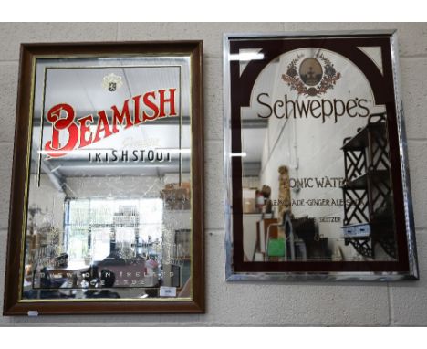 Two vintage 1970s advertising mirrors for Schwepps (45 x 63 cm ) amd Beamish Irish Stout (46 x 66 cm ) (2) 