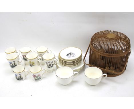 An assortment of ceramics. Comprising a set of six Royal Worcester bone china coffee cups and saucers, each decorated with fl