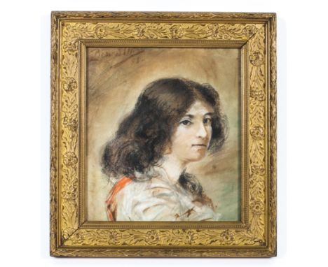 A Continental School, late 19th century, pastel portrait of a woman. Indistinctly signed and dated Bernard I.../88, in giltwo