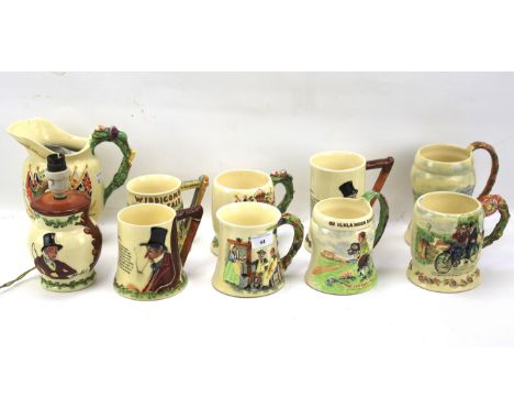 A collection of nine mostly Crown Devon musical tankards. To include 'auld lang syne' and John Peel, together with a similar 