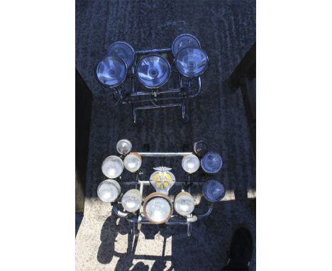 Two chrome Vespa Lambretta mod light mounts. One with five lights, the other eleven, approximately 46cm wide 