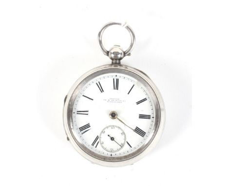 A 19th century Skeggs silver cased pocket watch. The white enamel dial with Roman numerals and a subsidiary seconds dial, the