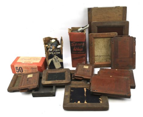 A quantity of collectables. To include photographic plate carriers, a Canyon paint sprayer and a Spark Whip cream whipper wit