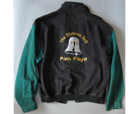 Pink Floyd Division Bell tour crew jacket M/M size denim black jacket with green sleeves and Bell logo embroidered to the rev