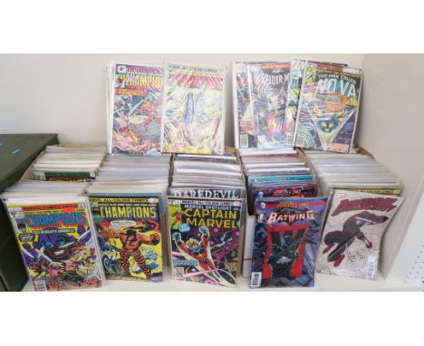 5 boxes of vintage & modern comics inc The Champions nos 1 to 17, The Spier-woman nos 1 to 50, Wonderman, The Man Called Nova