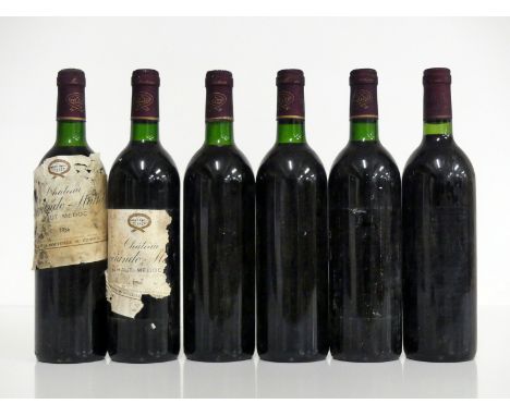 2 bts Ch. Sociando-Mallet 1986 Haut-Médoc  vts, ts, torn labels, bs, 1 sl crusted foil 4 bts Ch. Sociando-Mallet Vintage Unkn