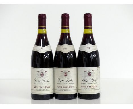 3 bts Côte-Rôtie 1981 Caves Saint-Pierre i.n, vsl stl, 1 sl torn vintage slip