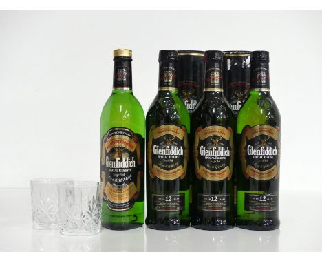 1 70-cl bt Glenfiddich Special Reserve Single Malt Scotch Whisky 40% gift box with 2 Whisky Tumblers 3 70-cl bts Glenfiddich 