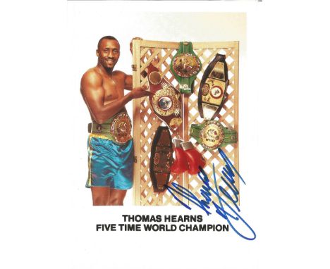 Boxing Thomas Hitman Hearns 7x5 signed colour photo. Thomas Tommy Hearns, born October 18, 1958  is an American former profes