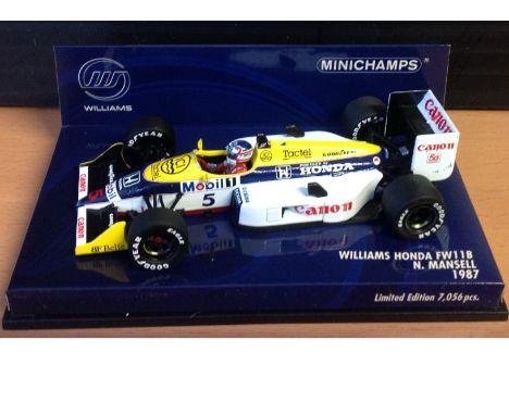 Motor Racing Model Nigel Mansells Williams Honda FW11B 1987 1. 43 scale model. Good Condition. All signed pieces come with a 