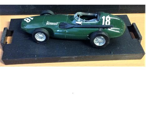 Motor Racing Model Vanwall F. 1 G. P Great Britain 1957 1. 43 scale model signed on the box by Stirling Moss and Tony Brooks.