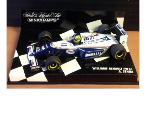 Motor Racing Model Ayrton Senna Williams Renault FW16 Formula One 1. 43 scale model. Good Condition. All signed pieces come w