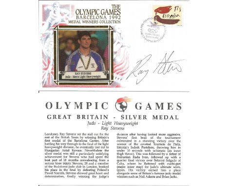 Olympic commemorative FDC The Olympic Games Barcelona 1992 medal winners collection signed by Ray Stevens Judo Mens light hea
