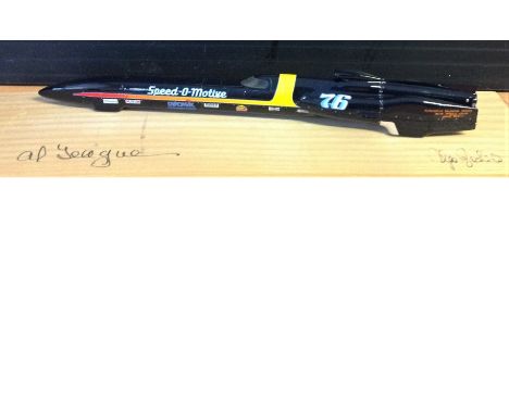 Motor Sport Model Land Speed Spirit of 76 Streamliner 1. 43 scale model signed on plinth by Elvin Teague and one other. Good 