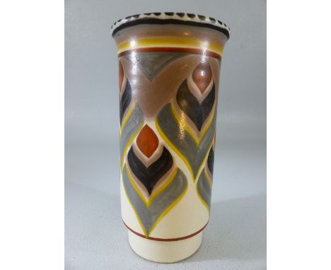 1920's Poole Pottery Feather pattern fluted vase - fully marked. Approx 15.5cm tall