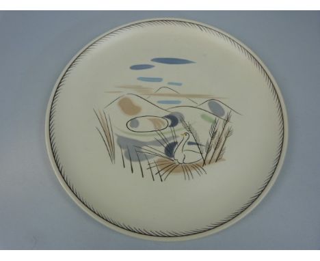 Poole Pottery 1950's Plate/Charger in the UG pattern depicting a swan swimming in the Pond. Approx Diameter - 31cm