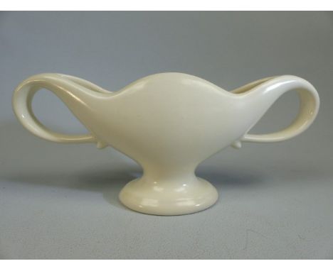 Fulham Pottery vase designed by Constance Spry of small form in white glaze Approx 23cm long and 10cm high. 