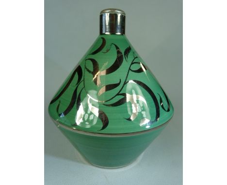 Wedgwood Veronese Conical cone shaped lamp base decorated with silver lustre on a green ground. Height including fitment - 23