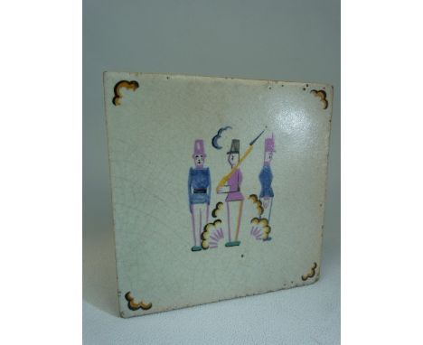 POOLE TILE - Carter Stabler Adams. Depicting three soldiers (Nursery Tile) 